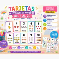 Tarjetas  Ilustradas de números del 1 al 20 imprimibles